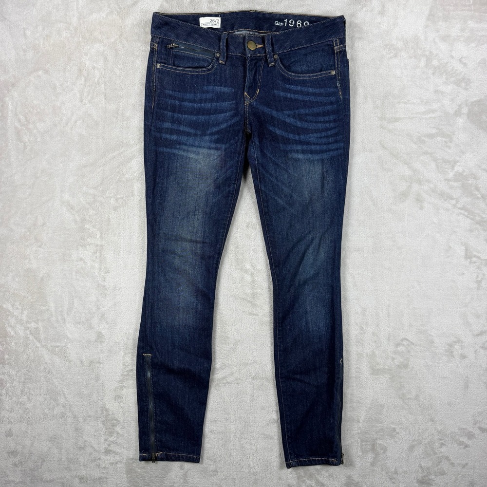 GAP 1969 Jeans Womens 26/2 Always Skinny Dark Vintage Denim Ankle Zip M50461B/4